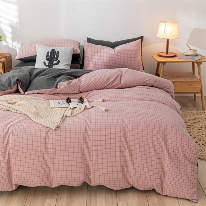 91家纺网 家纺一手货源 找家纺 蓝巢家纺 2021新款全棉色织水洗棉单被套 丁香粉格