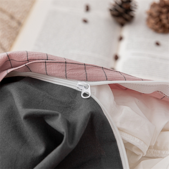 91家纺网 家纺一手货源 找家纺 蓝巢家纺 2021新款全棉色织水洗棉单被套 丁香粉格