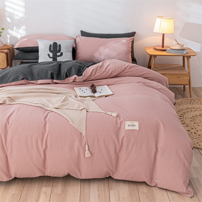 91家纺网 家纺一手货源 找家纺 蓝巢家纺 2021新款全棉色织水洗棉单被套 豆沙深灰