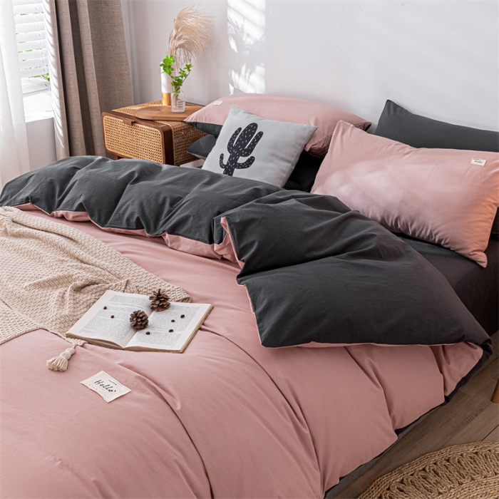 91家纺网 家纺一手货源 找家纺 蓝巢家纺 2021新款全棉色织水洗棉单被套 豆沙深灰