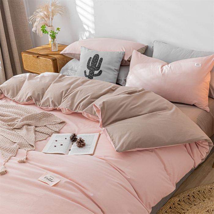 91家纺网 家纺一手货源 找家纺 蓝巢家纺 2021新款全棉色织水洗棉单被套 粉卡其