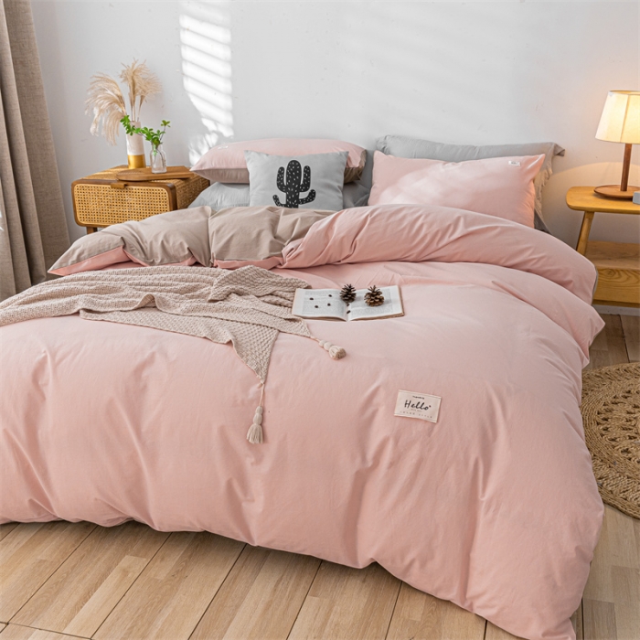 91家纺网 家纺一手货源 找家纺 蓝巢家纺 2021新款全棉色织水洗棉单被套 粉卡其