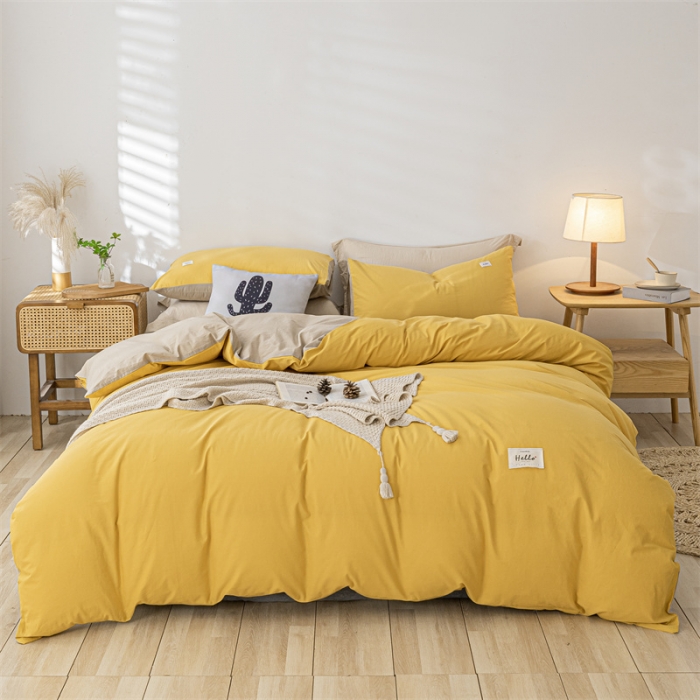 91家纺网 家纺一手货源 找家纺 蓝巢家纺 2021新款全棉色织水洗棉单被套 黄卡其