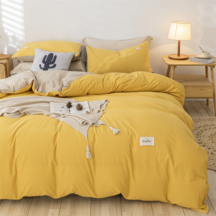 91家纺网 家纺一手货源 找家纺 蓝巢家纺 2021新款全棉色织水洗棉单被套 黄卡其