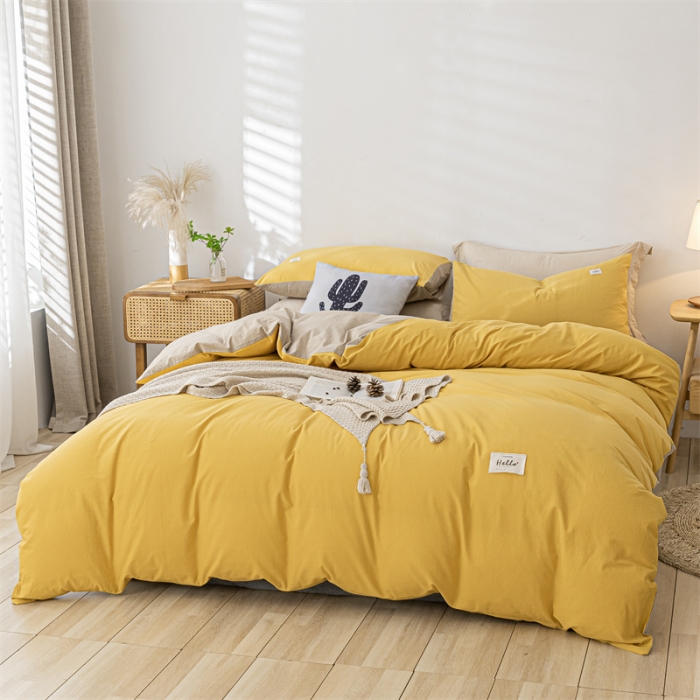 91家纺网 家纺一手货源 找家纺 蓝巢家纺 2021新款全棉色织水洗棉单被套 黄卡其