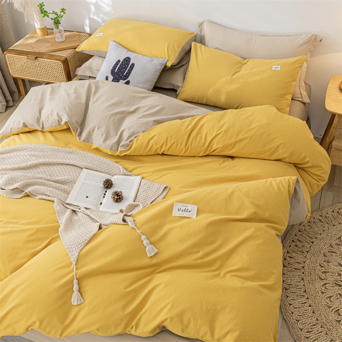 91家纺网 家纺一手货源 找家纺 蓝巢家纺 2021新款全棉色织水洗棉单被套 黄卡其