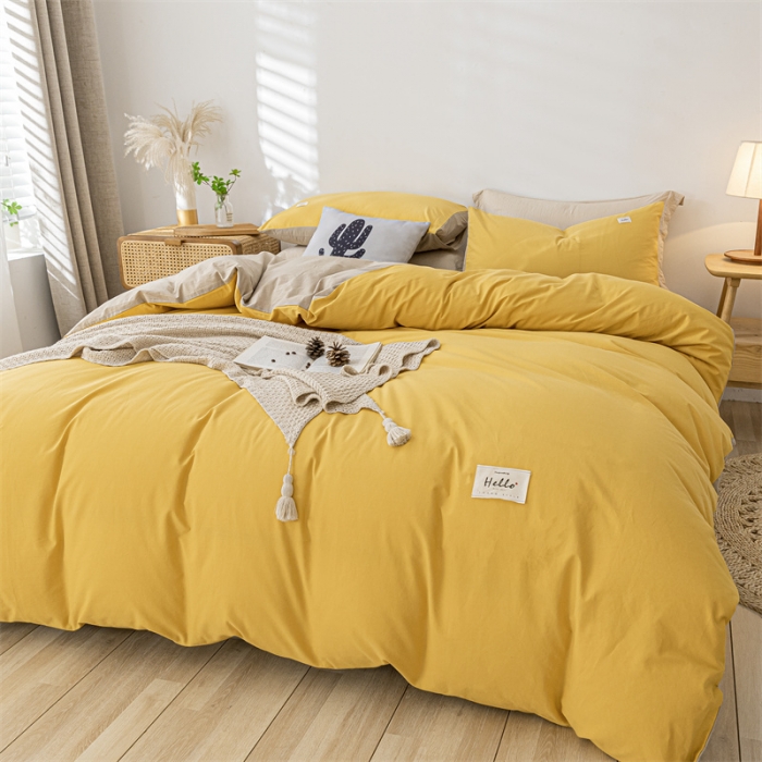 91家纺网 家纺一手货源 找家纺 蓝巢家纺 2021新款全棉色织水洗棉单被套 黄卡其