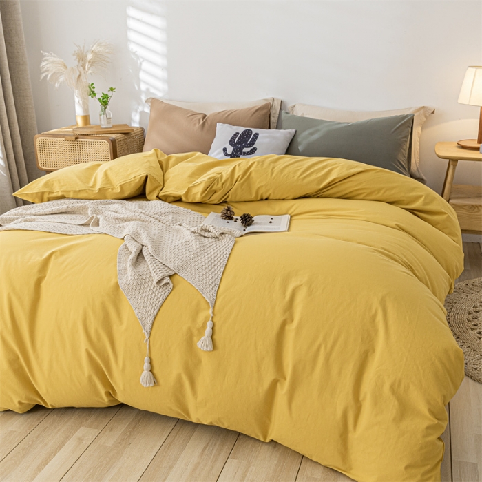 91家纺网 家纺一手货源 找家纺 蓝巢家纺 2021新款全棉色织水洗棉单被套 混搭-姜黄