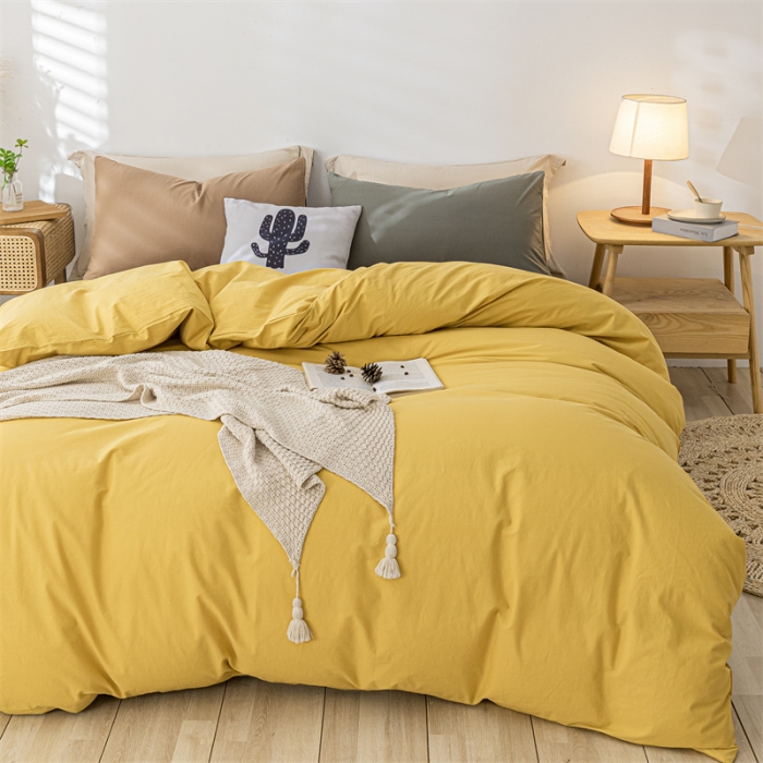 91家纺网 家纺一手货源 找家纺 蓝巢家纺 2021新款全棉色织水洗棉单被套 混搭-姜黄