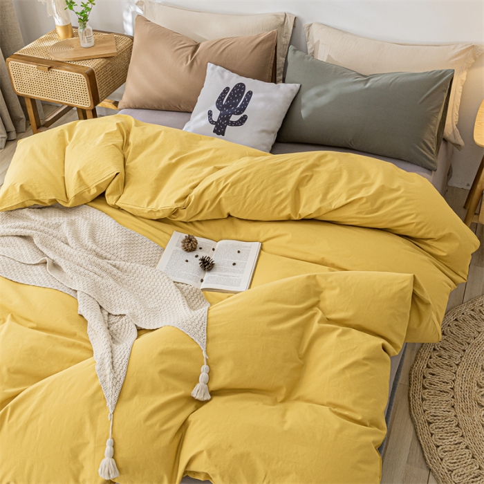 91家纺网 家纺一手货源 找家纺 蓝巢家纺 2021新款全棉色织水洗棉单被套 混搭-姜黄