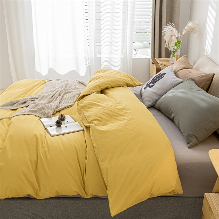 91家纺网 家纺一手货源 找家纺 蓝巢家纺 2021新款全棉色织水洗棉单被套 混搭-姜黄