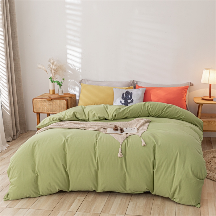 91家纺网 家纺一手货源 找家纺 蓝巢家纺 2021新款全棉色织水洗棉单被套 混搭-抹茶绿