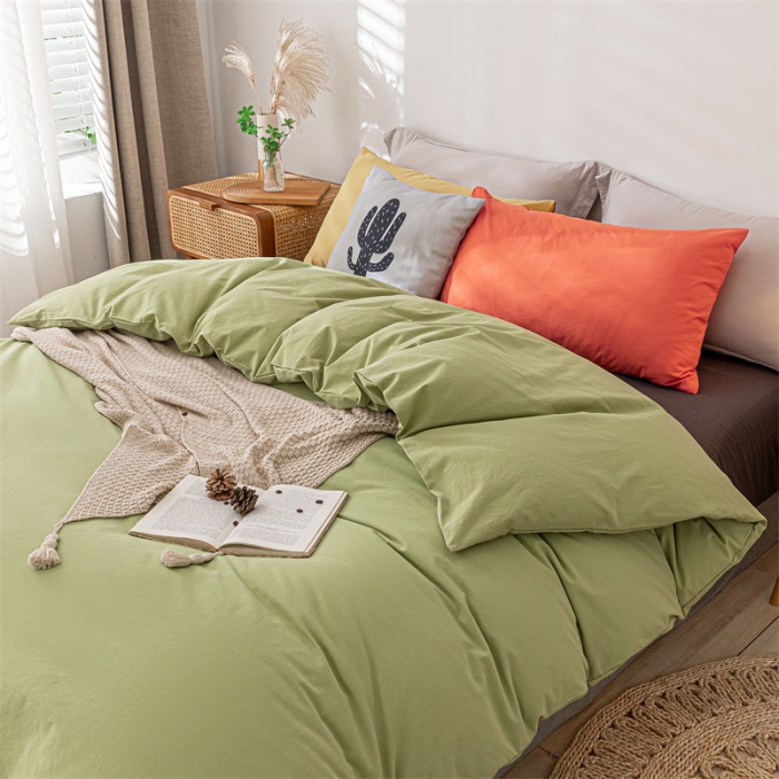 91家纺网 家纺一手货源 找家纺 蓝巢家纺 2021新款全棉色织水洗棉单被套 混搭-抹茶绿