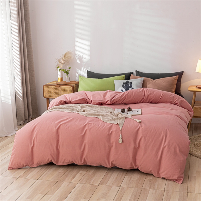 91家纺网 家纺一手货源 找家纺 蓝巢家纺 2021新款全棉色织水洗棉单被套 混搭-浅豆沙