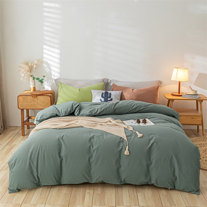 91家纺网 家纺一手货源 找家纺 蓝巢家纺 2021新款全棉色织水洗棉单被套 混搭-松绿