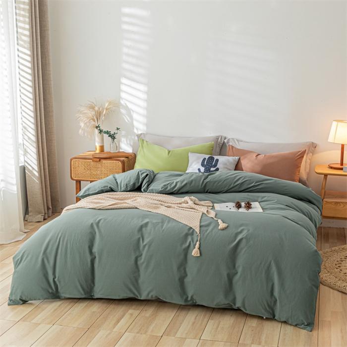91家纺网 家纺一手货源 找家纺 蓝巢家纺 2021新款全棉色织水洗棉单被套 混搭-松绿