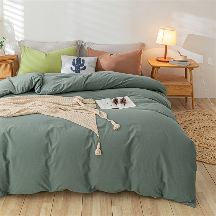 91家纺网 家纺一手货源 找家纺 蓝巢家纺 2021新款全棉色织水洗棉单被套 混搭-松绿