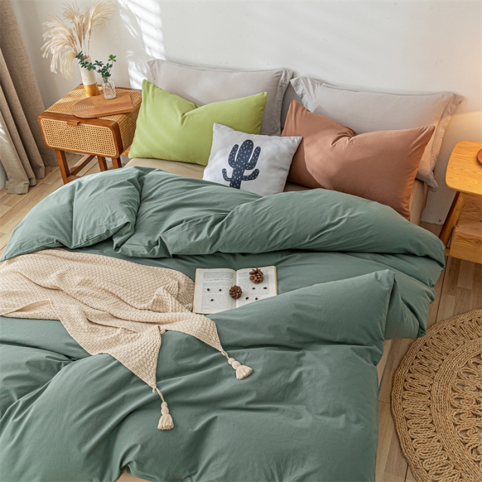 91家纺网 家纺一手货源 找家纺 蓝巢家纺 2021新款全棉色织水洗棉单被套 混搭-松绿