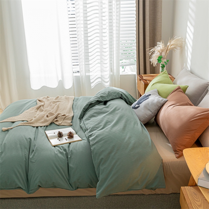 91家纺网 家纺一手货源 找家纺 蓝巢家纺 2021新款全棉色织水洗棉单被套 混搭-松绿