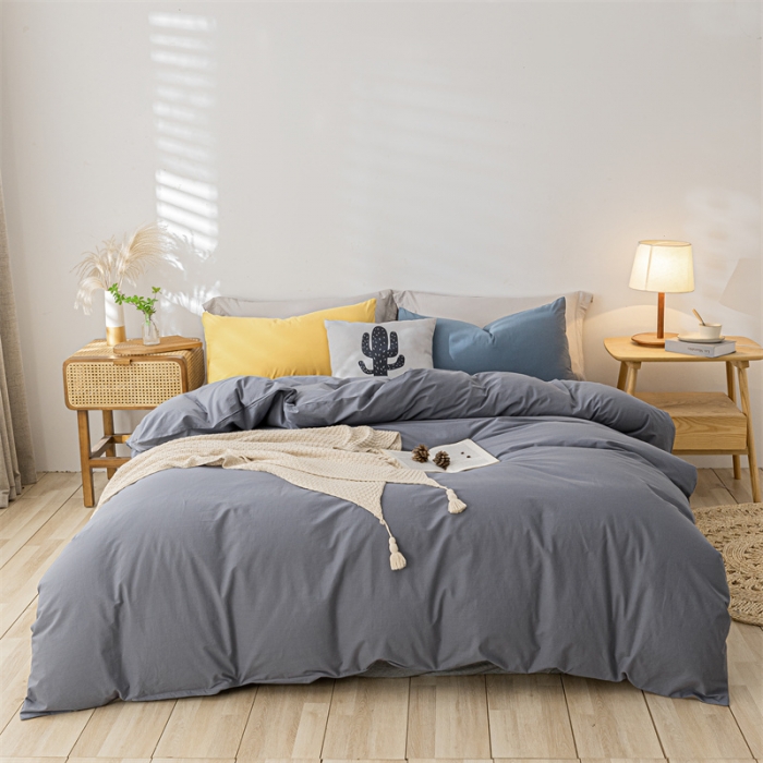 91家纺网 家纺一手货源 找家纺 蓝巢家纺 2021新款全棉色织水洗棉单被套 混搭-紫灰