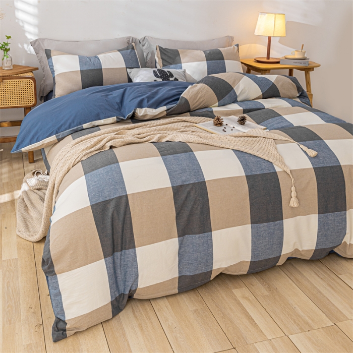 91家纺网 家纺一手货源 找家纺 蓝巢家纺 2021新款全棉色织水洗棉单被套 蓝调格