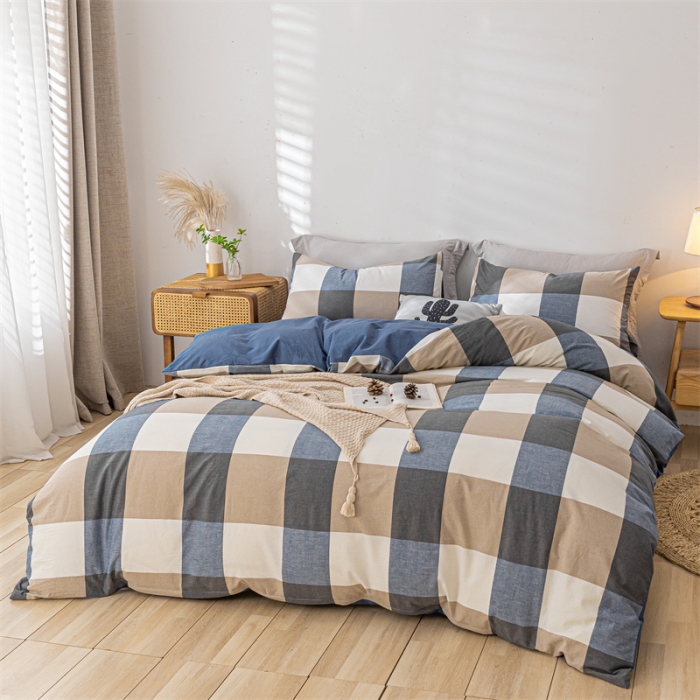 91家纺网 家纺一手货源 找家纺 蓝巢家纺 2021新款全棉色织水洗棉单被套 蓝调格