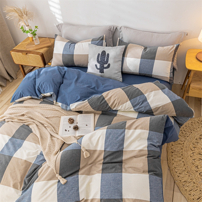 91家纺网 家纺一手货源 找家纺 蓝巢家纺 2021新款全棉色织水洗棉单被套 蓝调格