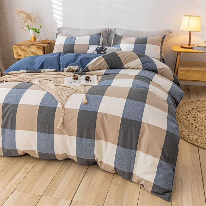 91家纺网 家纺一手货源 找家纺 蓝巢家纺 2021新款全棉色织水洗棉单被套 蓝调格