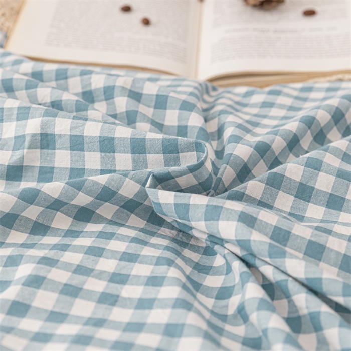 91家纺网 家纺一手货源 找家纺 蓝巢家纺 2021新款全棉色织水洗棉单被套 蓝小格