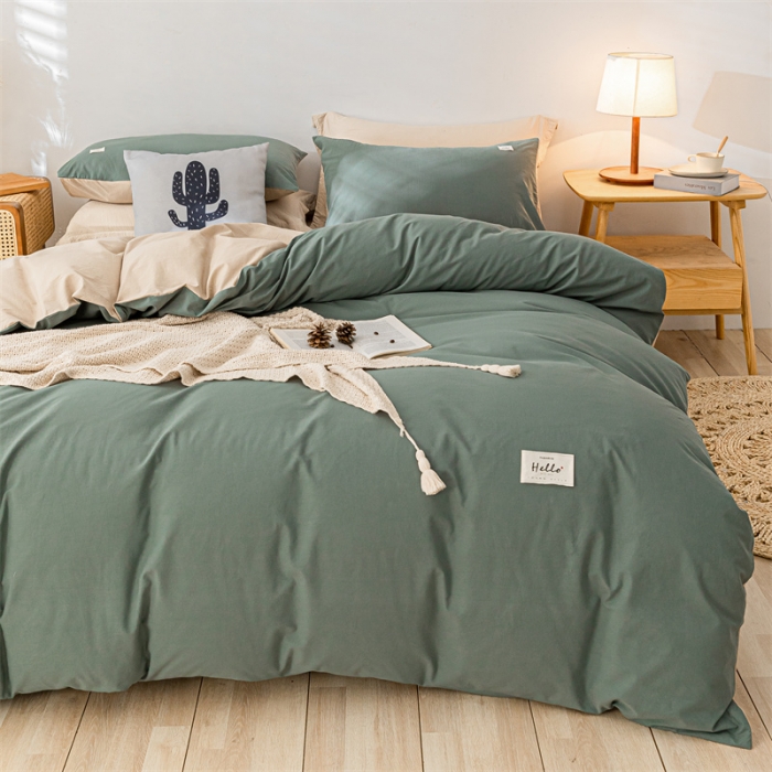 91家纺网 家纺一手货源 找家纺 蓝巢家纺 2021新款全棉色织水洗棉单被套 绿卡其