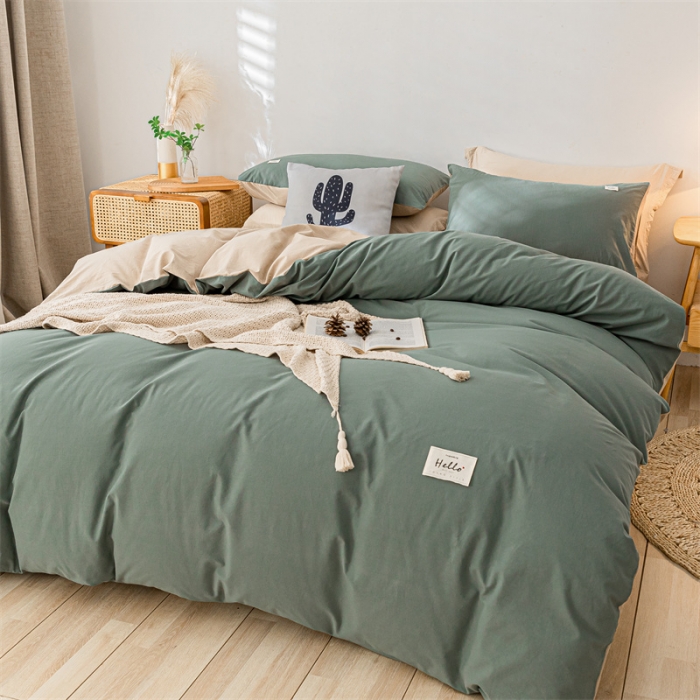 91家纺网 家纺一手货源 找家纺 蓝巢家纺 2021新款全棉色织水洗棉单被套 绿卡其