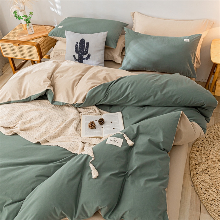 91家纺网 家纺一手货源 找家纺 蓝巢家纺 2021新款全棉色织水洗棉单被套 绿卡其