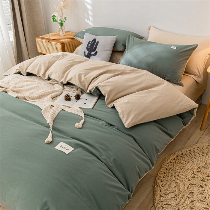 91家纺网 家纺一手货源 找家纺 蓝巢家纺 2021新款全棉色织水洗棉单被套 绿卡其