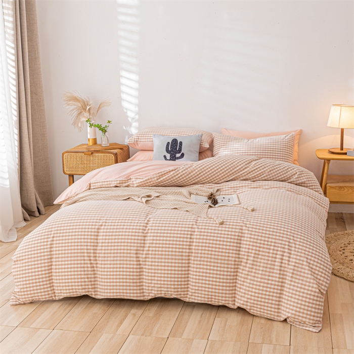 91家纺网 家纺一手货源 找家纺 蓝巢家纺 2021新款全棉色织水洗棉单被套 蜜粉格