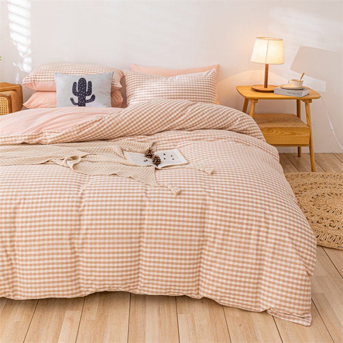 91家纺网 家纺一手货源 找家纺 蓝巢家纺 2021新款全棉色织水洗棉单被套 蜜粉格