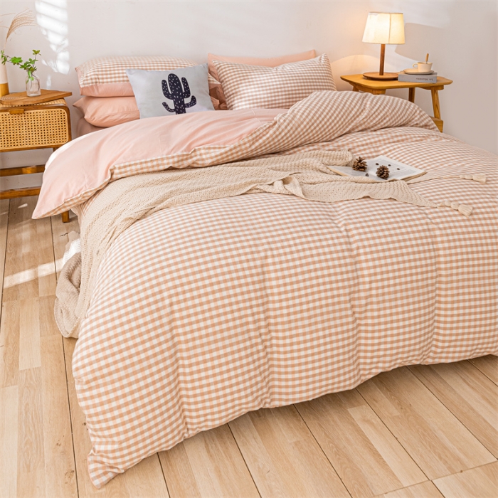 91家纺网 家纺一手货源 找家纺 蓝巢家纺 2021新款全棉色织水洗棉单被套 蜜粉格