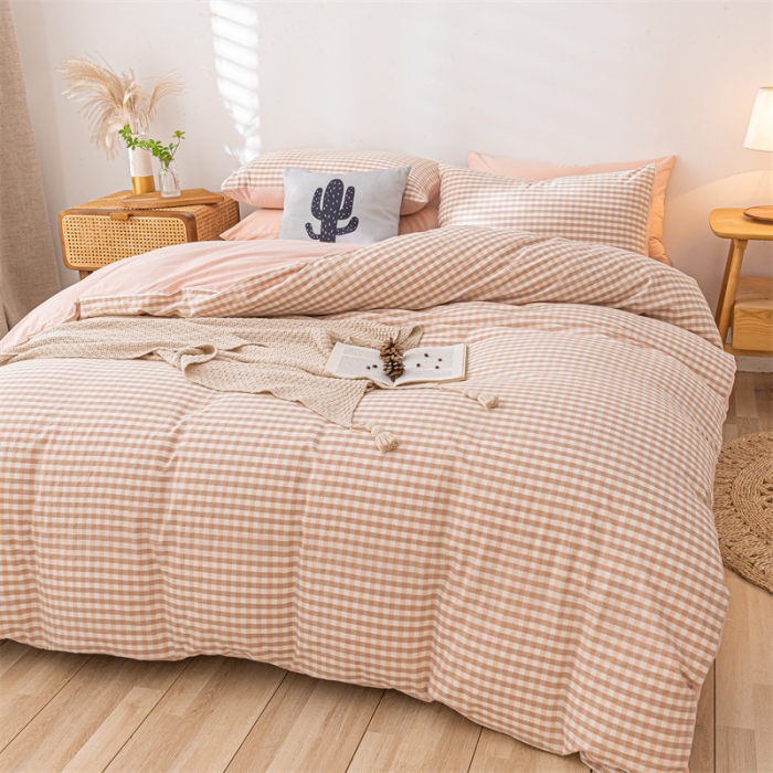 91家纺网 家纺一手货源 找家纺 蓝巢家纺 2021新款全棉色织水洗棉单被套 蜜粉格