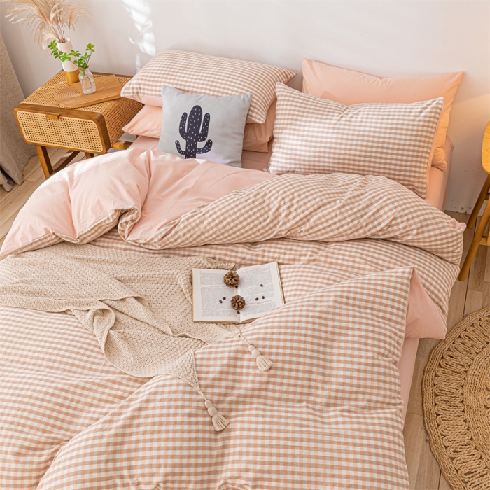 91家纺网 家纺一手货源 找家纺 蓝巢家纺 2021新款全棉色织水洗棉单被套 蜜粉格