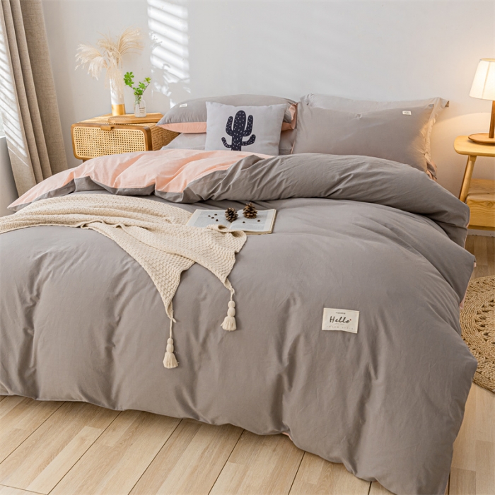 91家纺网 家纺一手货源 找家纺 蓝巢家纺 2021新款全棉色织水洗棉单被套 浅灰粉