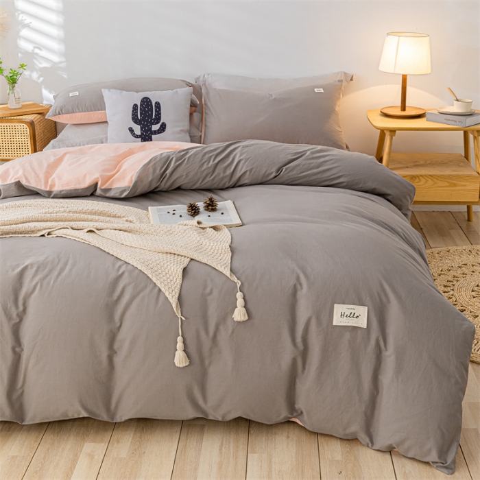 91家纺网 家纺一手货源 找家纺 蓝巢家纺 2021新款全棉色织水洗棉单被套 浅灰粉