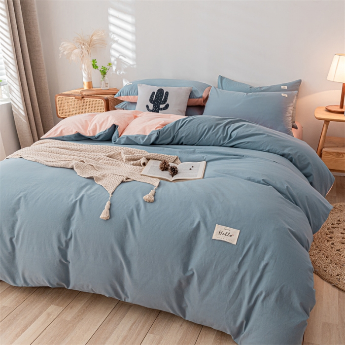 91家纺网 家纺一手货源 找家纺 蓝巢家纺 2021新款全棉色织水洗棉单被套 浅蓝粉