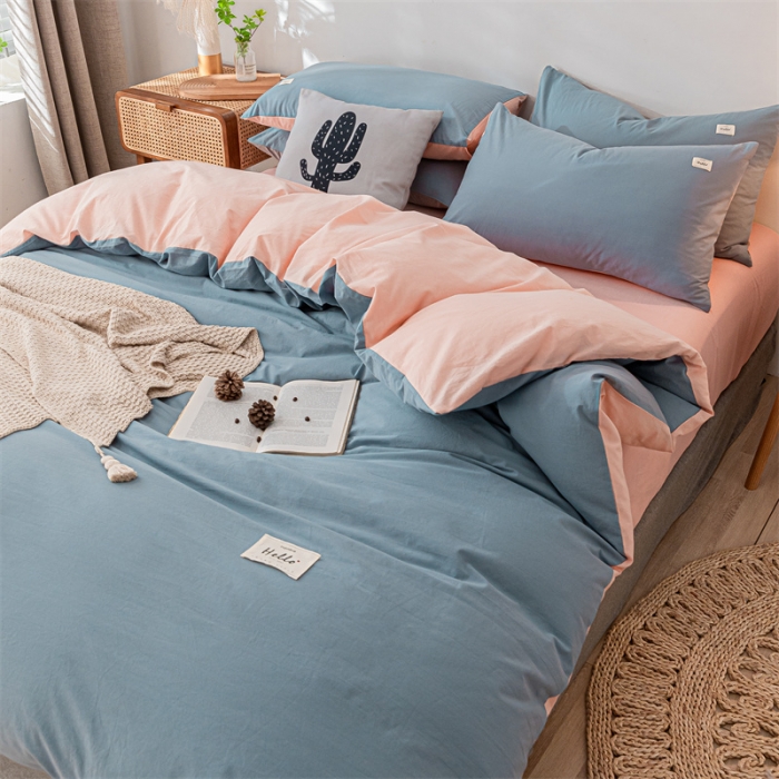 91家纺网 家纺一手货源 找家纺 蓝巢家纺 2021新款全棉色织水洗棉单被套 浅蓝粉
