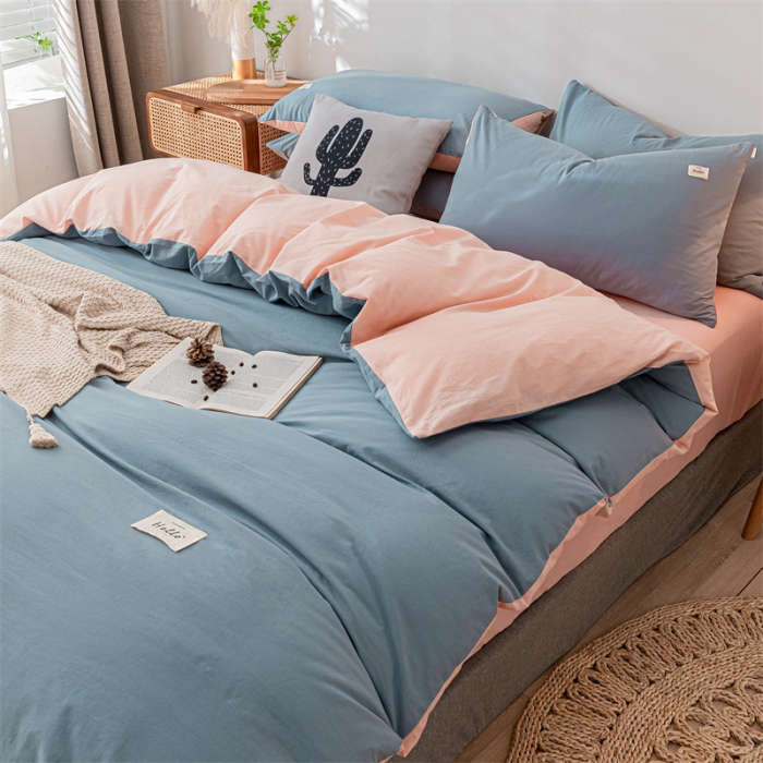 91家纺网 家纺一手货源 找家纺 蓝巢家纺 2021新款全棉色织水洗棉单被套 浅蓝粉