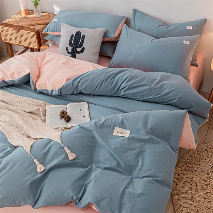 91家纺网 家纺一手货源 找家纺 蓝巢家纺 2021新款全棉色织水洗棉单被套 浅蓝粉