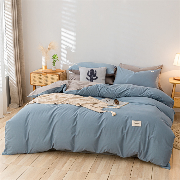 91家纺网 家纺一手货源 找家纺 蓝巢家纺 2021新款全棉色织水洗棉单被套 浅蓝灰