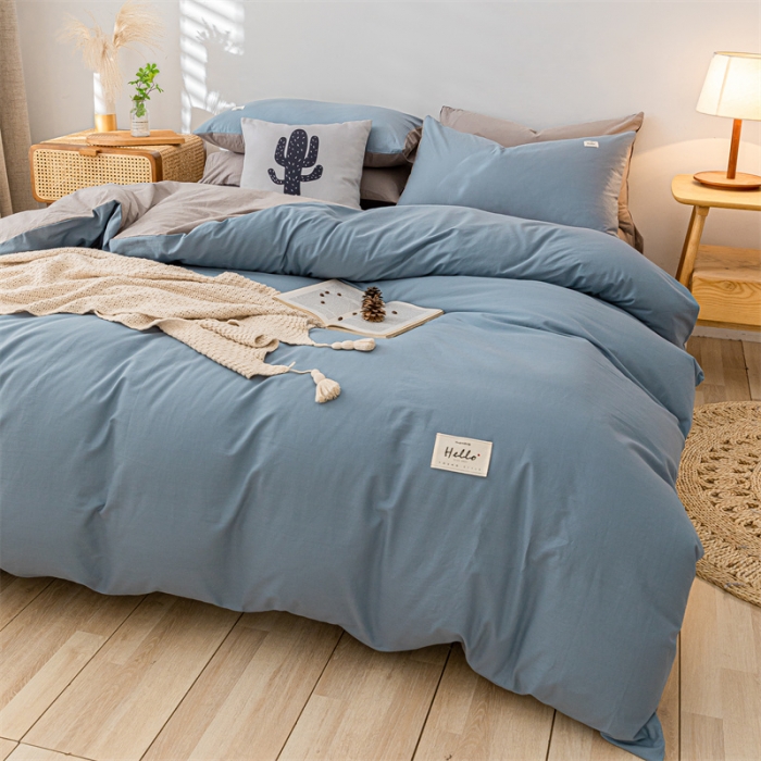 91家纺网 家纺一手货源 找家纺 蓝巢家纺 2021新款全棉色织水洗棉单被套 浅蓝灰