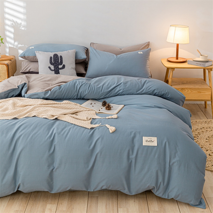 91家纺网 家纺一手货源 找家纺 蓝巢家纺 2021新款全棉色织水洗棉单被套 浅蓝灰