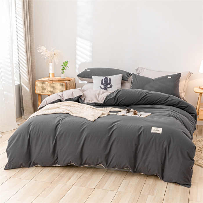91家纺网 家纺一手货源 找家纺 蓝巢家纺 2021新款全棉色织水洗棉单被套 深灰浅灰