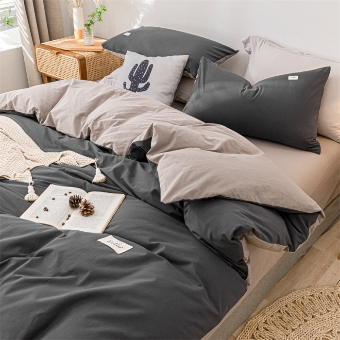 91家纺网 家纺一手货源 找家纺 蓝巢家纺 2021新款全棉色织水洗棉单被套 深灰浅灰