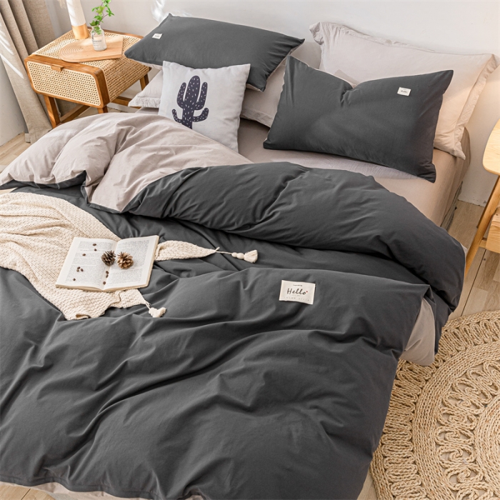 91家纺网 家纺一手货源 找家纺 蓝巢家纺 2021新款全棉色织水洗棉单被套 深灰浅灰